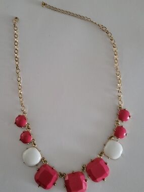 Gold Chain Pink and White Statement Necklace